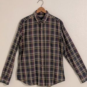 Vince - Long Sleeve Button Up - Dark Madras Plaid - 100% Cotton - Size Large